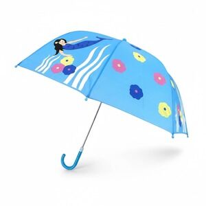 Kid's Blue Mermaid Umbrella Ocean Theme Flower Print Curved Handle 23 Inch